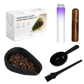 5 Pack Professional Silicone Coffee Bean Dosing Cup, Spray Bottle, WDT Espresso Coffee Stirrer Tool, Bean Spoon, Cleaning Brush，Coffee Bar Accessories for Static Reduction (Black)