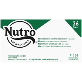 NUTRO Natural Grain Free Adult Dog Wet Food Cuts in Gravy Variety Pack of Beef, Lamb, Chicken, and Turkey Recipes, 3.5 oz. Trays (Pack of 36)