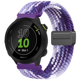Braided Nylon Band Compatible with Garmin Forerunner 165/Forerunner 55 Watch Band, 20mm Soft Stretchy Replacement Strap for Garmin Forerunner 55/158/165/245/645 Music Smartwatch Women Men (Purple)