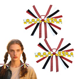 2Pcs Softball Hair Accessories for Girls Elastic Hair Ties Red Cheer Bows Cheerleading Hair Scrunchie Softball Ribbon Ponytail Streamers Tassel Rubber Bands Sports Game Day Party Decoration