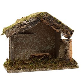 VILLAGE GIFT IMPORTERS Nativity Creche Stable | 8.5" Tall 10" Wide | Realistic Moss Roof and Floor | Beautiful Texture Work | Religious Christmas and Holiday Home Décor | Made in Italy