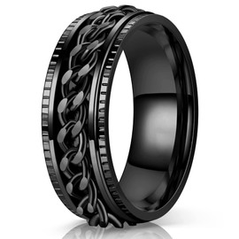 LIAN Stainless Steel Spinner Rings for Men Women Fidget Rings Chain Ring Band Rings 8mm Black/Silver 6-13