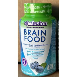 Vitafusion Brain Food Gummy Supplement, Blueberry 50Ct Stress & Brain, Focus 6pk