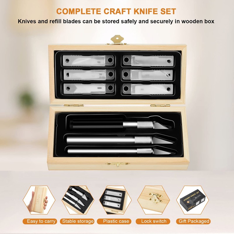 Headley Tools Precision Craft Hobby Knife Set (38pcs) with Wooden