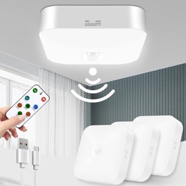 Rechargeable Motion Sensor Ceiling Light with Remote, 3000K-6000K 3 Pack | Wireless, Battery Operated, Motion Activated, Indoor Use for Closet, Shower,