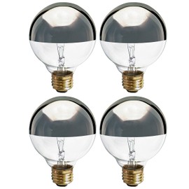 KOR (4 Pack) G25 Incandescent Light Bulb, Silver Half Chrome Crown with Mirror Reflect Glare-Less Finish, Decorative Globe 120 Volts, Lamp Shape, Medium Base, E26 Base, Dimmable. (40 WATT)