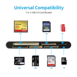 USB C USB3.0 Multi Card Reader, SD/TF/CF/Micro SD/XD/MS 7 in 1 Memory Card Reader/Adapter/Hub for SD SDXC SDHC CF CFI TF Micro SD Micro SDXC Micro SDHC MS MMC UHS-I Cards, Windows/Mac/Android/Linux