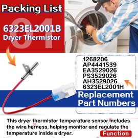 6931EL3003D Thermal Fuse & 6323EL2001B Thermistor & 6931EL3001E Thermostat - Compatible with LG General Electric Dryer - Replaces 6931EL3004B AP4441539 6931EL3003E AH3530481