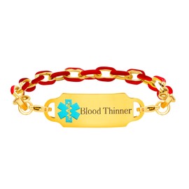 Tobestu Blood Thinner Bracelet for Women Men - Gold Plated Stainless Steel Design with Red Enamel Paperclip Chain Medical Alert Bracelets (Blood) YA5207