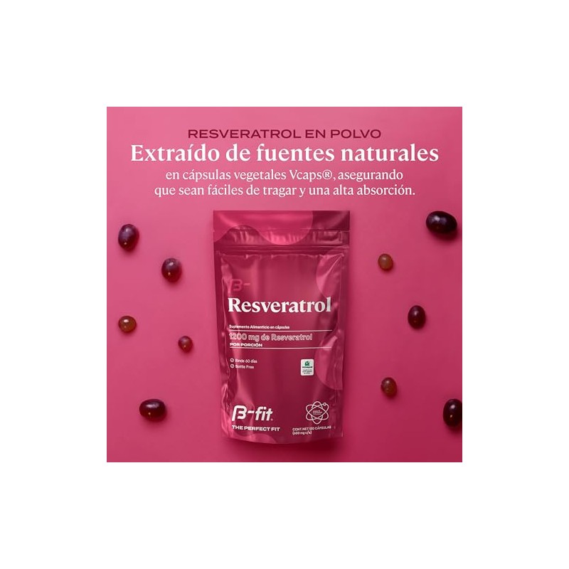 B-FIT Resveratrol 1200mg, Suplemento en Cápsulas, 120 Cáps, Sin Gluten