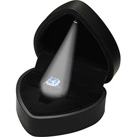 LED Black Ring Box for Proposal, Wedding, Engagement, Birthday, Valentine' Day, Christmas...Luxury Heart Shaped Design LED Ring Jewelry Gift Box with Light for Women for Girls for Men