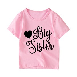 Promoted to Big Sister Shirt Girls 6t Toddler T-Shirts Best Big Sister Announcement Tees Little Kids Love Heart Top Pink