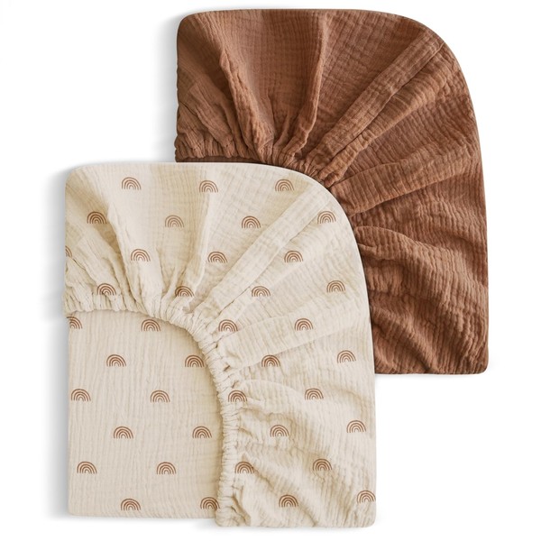 SNOOZYNEST 2 Pack Soft Muslin Baby Mini Crib Sheets, 100%