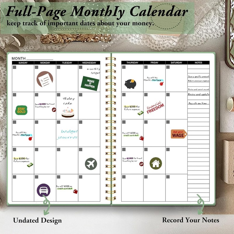 Undated Budget Planner with Tag Stickers, A5 Monthly Budget Planner