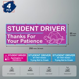 ASUNO 4PCS Student Driver Magnet Stickers 10" x 3.3" Thanks for Your Patience New Novice Signs Magnetic Safety Bright Reflective Reusable Movable Funny for Vehicle Car Bumper