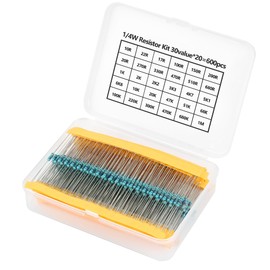 600 Pieces Various Resistance Assortment Kit 10 Ohm-1M Ohm 1% 1/4W for DIY Projects and Experiments, Multiple Resistance Values Optional
