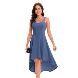 DRESSTELLS Cocktail Dresses, Womens Formal Fall Wedding Guest Hi-Low Bridesmaid Spaghetti Strap Fit Flare Vintage Tea Party Homecoming Dress Greyblue S