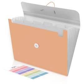 SKYDUE Document Folder A4 7 Compartments Expanding Folder with Elastic Band, Document Organiser Folder Folder for Office Home School Documents (Orange)
