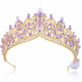 Brishow Light Up Queen Rhinestones Headband Gold Crystal sparkly Headpiece for Women (Purple)