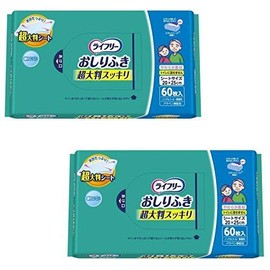 Lifree Wipes, Super Large, Clean Wipes, 60 Sheets x 2 Packs