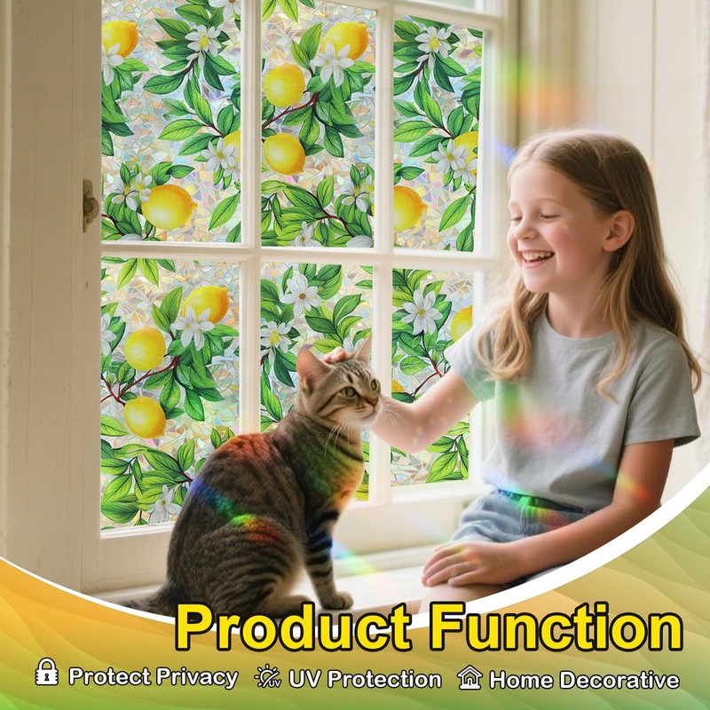 Stained Glass Window Film，Spring Window Clings,Rainbow Privacy Window Film One