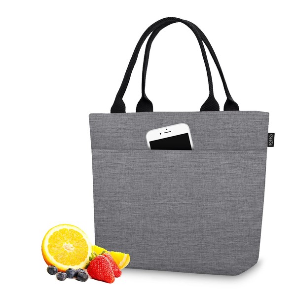 Aosbos Lunch Box Adult Lunch Bags for Women Soft Cooler Bag Large Tote Bag Lunch Cooler Insulated Snack Bag Lunch Pail Lunch Kit Travel Tote Meal Prep Bento Bag Loncheras Para Mujer, Grey