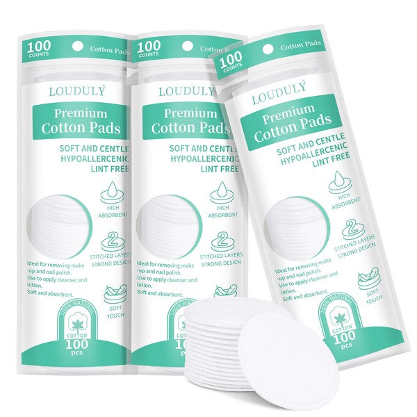 LOPHE Cotton Wool Round Pads, 300 Count Soft & Gentle