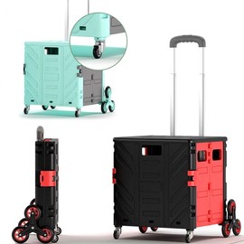 Two-Tone Top Cover Folding Hand Cart - 4-Wheel or 8-Wheel Shopping Trolley Top Cover Folding Cart (8-Wheel Green)