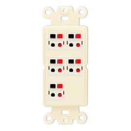 RiteAV 5 Port Speaker Wire Plug Jack Wall Plate - Rocker [Light-Almond]