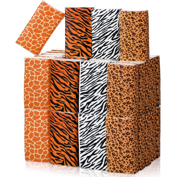 48 Pack Pocket Tissues Jungle Safari Animal Print Facial Tissues Individual Travel Tissues Pack Portable Travel Size Tissue for Birthday Baby Shower Holiday Party Supplies (Animal Print)