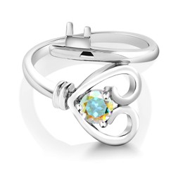 Gem Stone King 0.55 Cttw Round Mercury Mist Mystic Topaz 925 Sterling Silver Heart Key Ring | Round 5MM | Gemstone Birthstone | Available In Size 5, 6, 7, 8, 9