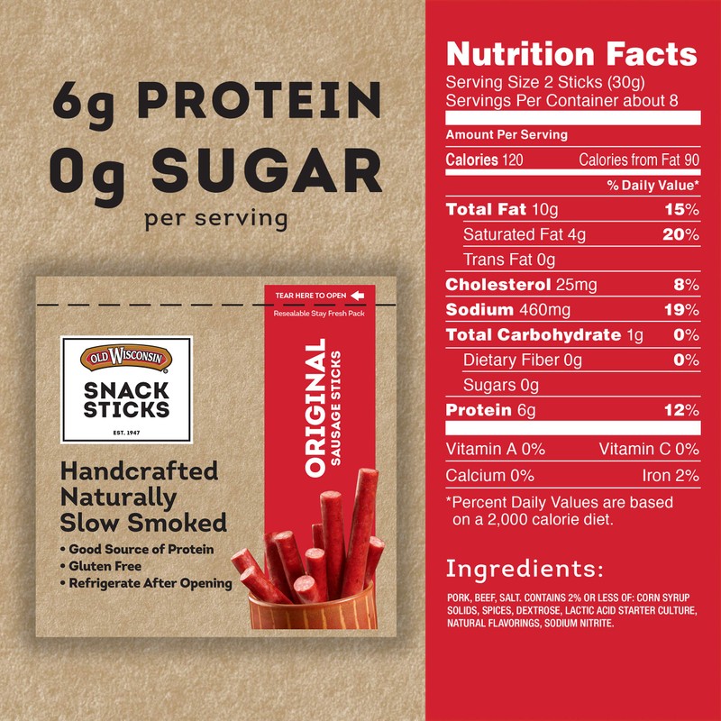 Old Wisconsin Snack Sticks, Original, 8-Ounce Package