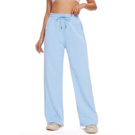 M MOTEEPI Women Sweatpants Wide Leg Sweatpants 28" Lounge Sweat Pants Casual Baggy Trousers with Elastic Waist Straight Leg Lightblue
