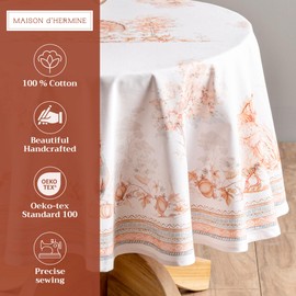 Maison d' Hermine 100% Cotton Table Cover - 69" Diameter Round Decorative Tablecloth - Tablecloths for Dining, Home, Farmhouse & Party - for Thanksgiving & Christmas - Giving Thanks Collection