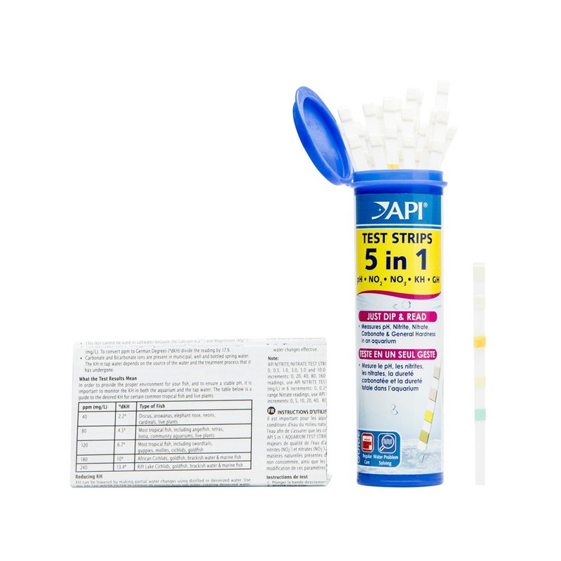 API DE-33G 5-in-1 Test Strips Pack of 25 for Freshwater