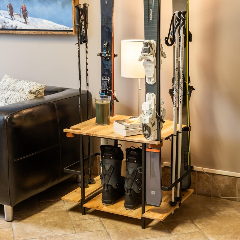 Teal Triangle Freestanding Ski Organizer, Floor Stand Storage Rack for
