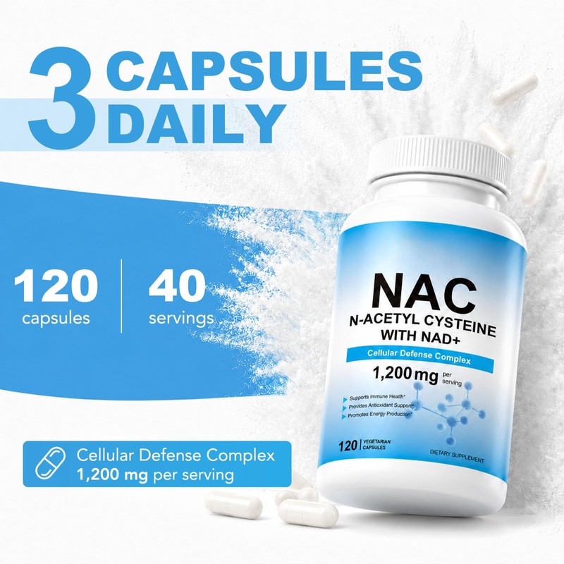 NAC 1200mg Capsules with NAD+ 50mg – High Strength N-Acetyl
