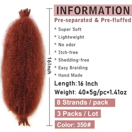 Pre Separated Springy Afro Twist Hair 16 Inch 3 Packs Ginger Pre Fluffed Spring Twist Hair For Distressed Soft Locs Afro Twist Hair Natural Marley Twist Braiding Hair Extensions (16 Inch 3Pcs, 350#)