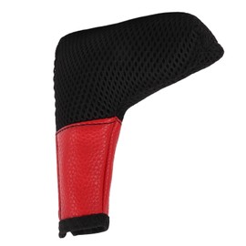 L Shaped Club Cover, Mesh Club Cover with Zipper Closure Woven Cloth Leather Putter Headcover Protector Bag (Red)