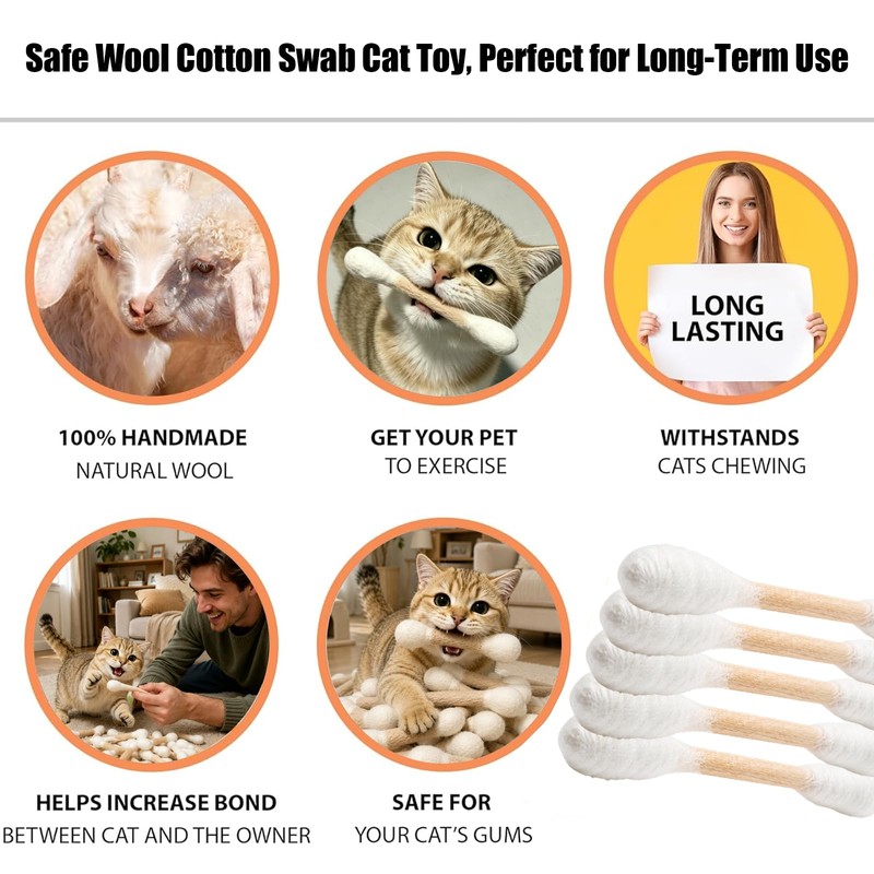 Cat Qtip Toy, Natural Wool Braided Giant Q Tip Cat