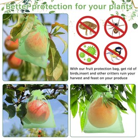 YINCORD 100 Pack Fruit Protection Bags, 6'' x 10'' (15cm x 25cm) Reusable Mesh Produce Bags for Garden, Breathable Drawstring Netting Covers for Vegetables, Apples, Peppers