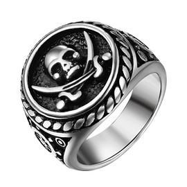 OIDEA Men's Retro Pirate Skull Ring Punk Rock Style Stainless Steel Silver/Gold Ring Size 54-71, Stainless Steel