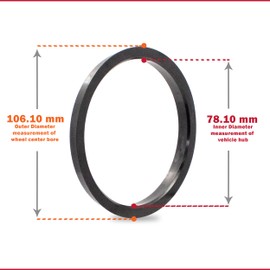 Wheel Accessories Parts set of 4 Hub Centric Ring 106.10mm OD To 78.10mm Hub ID, Black Polycarbonate (Wheel Hub Ring, 4 Pack, 106.10 mm OD to 78.10 mm ID Wheel Centerbore, Polycarbonate)