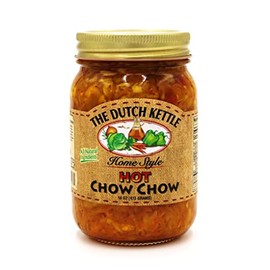 The Dutch Kettle Hot Chow Chow - Homestyle Gourmet Mildly Spicy Pickled Relish Made with Fresh Cabbage, Peppers, Onions, Spices, & Flavorful All-Natural Ingredients - Handcrafted & Amish-Made - 16 oz