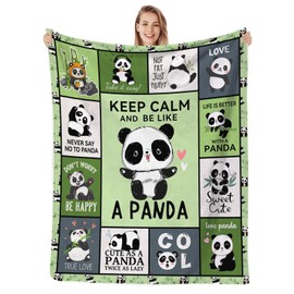 SKT T1 Cartoon Panda Blanket Cute Panda Gifts for Girls Boys Kids, Panda Lovers Christmas Birthday Gifts, Green Panda Decor for Bed Sofa Couch Room, Soft Cozy Fleece Plush Throw Blankets 80"x60"