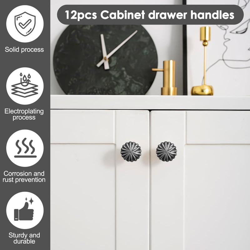 ZONJIE 12 Pack Black Cabinet Knobs Black Drawer Knobs, Single