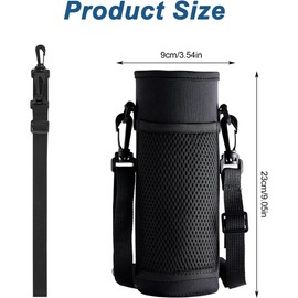 WADY Soporte para botella de agua con correa, bolsa para botella de agua, bolsa para botella de agua, bolsa de neopreno aislada, funda para botella de agua (Negro)