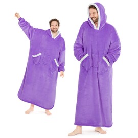L'AGRATY Oversized Wearable Blanket Hoodie for Adults: Premium Sherpa Fleece Hoodie Blankets for Women Men - Long Wearable Blanket Hoodie Sweatshir with Giant Pocket(Purple Extended Oversize)