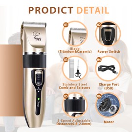 ONE NiCE Dog Clippers for Grooming, Low Noise Dog Grooming Kit, Regchargeable Cordless Cat Shaver Electric Precision Hair Trimmer for Dogs Cats Pets Animals (Gold)
