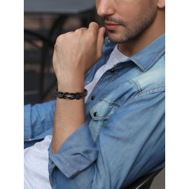 Hoyazvet Gift for Son Infinity Knot Cuff Bracelet for Men Black Braided Leather Forever Linked Together Stainless Steel Engraved with Love You Forever Jewelry 9 Inches Includes Gift Boxes and Cards